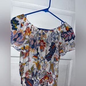 Emerson Rose Off The Shoulder Crinkly Gauzy Floral Blouse